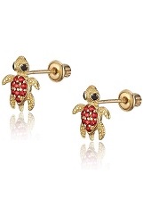 superb gold turtle cubic zirconia screw back earrings for children